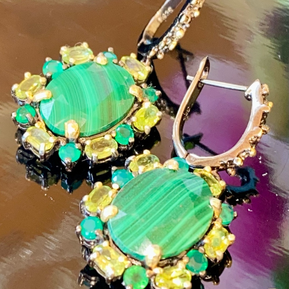 Royal Genuine Malachite Earrings with Gemstone Accents - Picture 14 of 14
